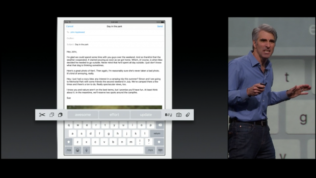 Die On-Screen-Tastatur bietet nun auch Werkzeug-Icons. (Bild: Apple/Screenshot: Golem.de)